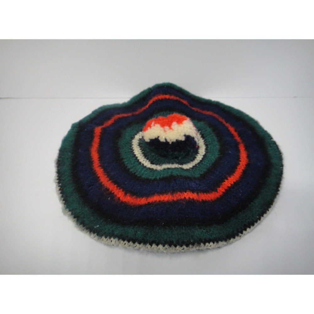 Vintage McKenzie Scotland 100% Pure Wool Striped Tam Beret Hat with Pom Pom VTG